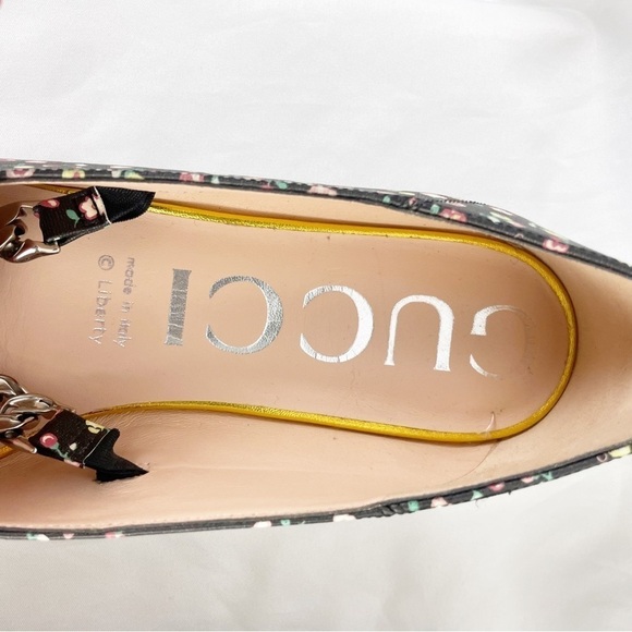 Gucci x Liberty Floral Pointed Toe Horse Bit Chain Mary Jane Flats Black Size 40 - Picture 6 of 11